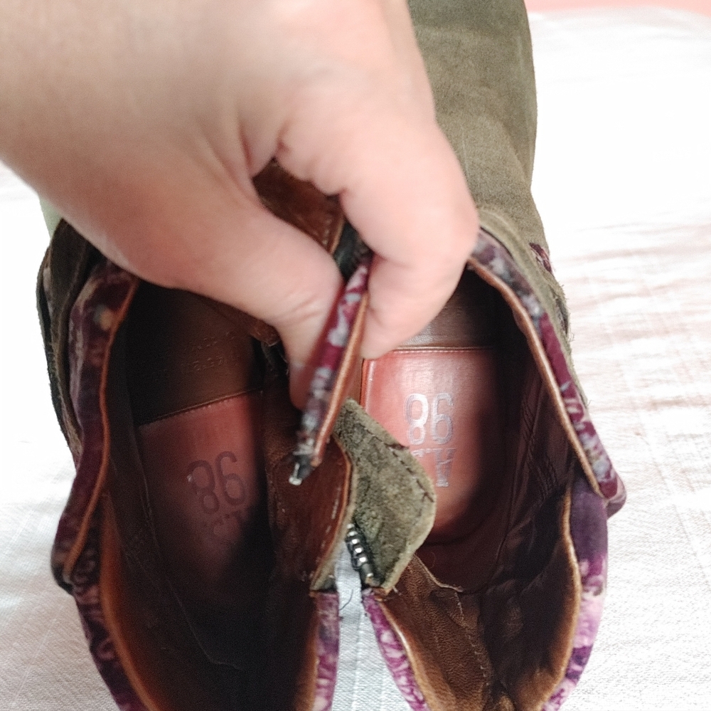 A.S.98 Women's Olive Suede Ankle Boots with Floral Accent - Picture 5 of 6